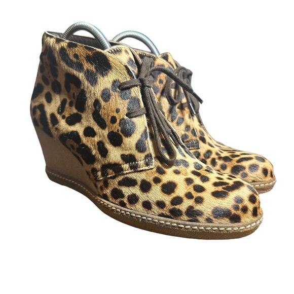 J.Crew Macalister Leopard Calf Hair Wedge Booties - Size 7 - Picture 2 of 10